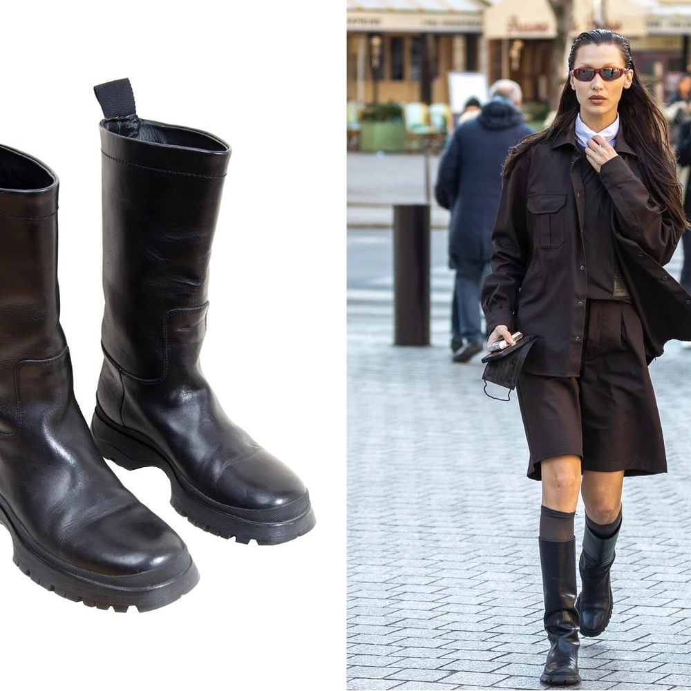 Vintage Prada 2000s black leather lug boots